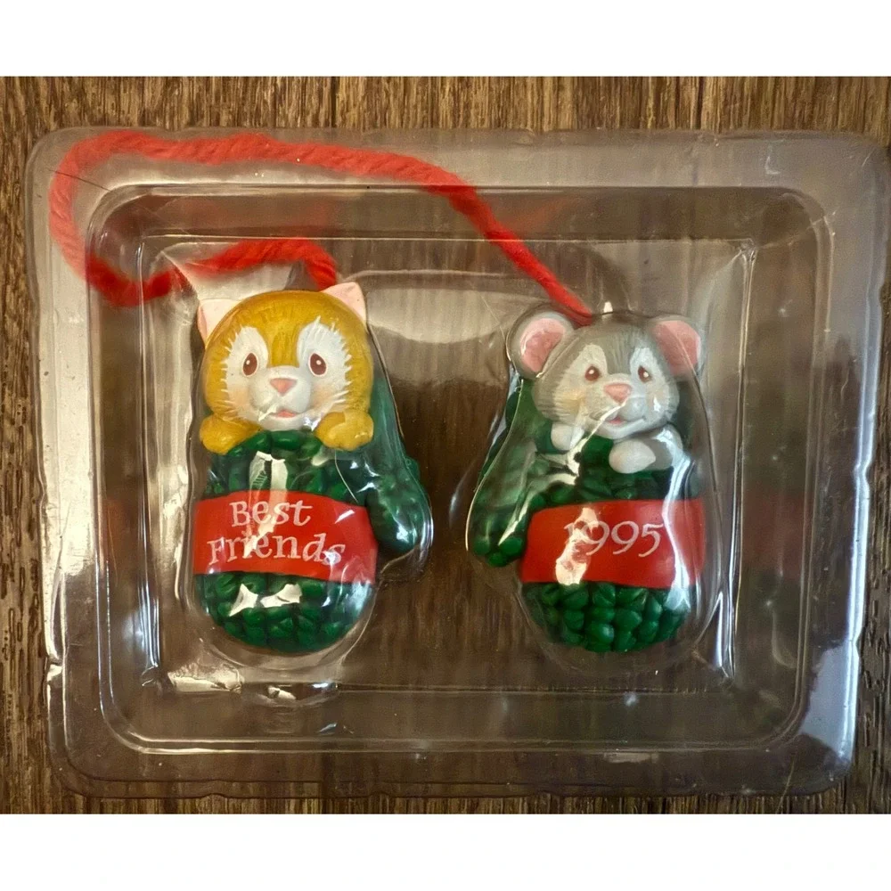 Forget Me Not Best Friends‎ 1995 Collectible Cat & Mouse Holiday Ornaments